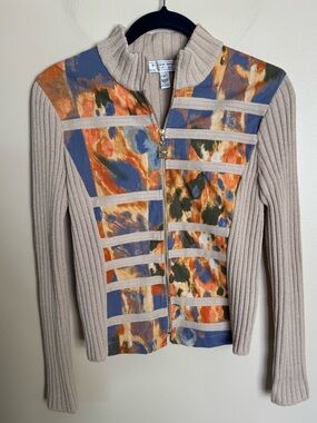 St. John Sport by Marie Gray Vintage Knit Zip Ribbed Cardigan Sweater size Small